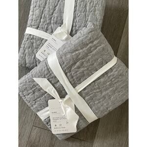 New Pottery Barn BELGIAN FLAX LINEN Hand Stitched Euro Shams Light Grey Set 2